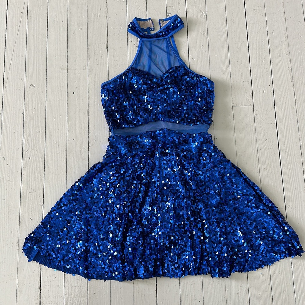Weissman Royal Blue Sequin Two-Piece Mini Dress Medium Adult Dance Costume